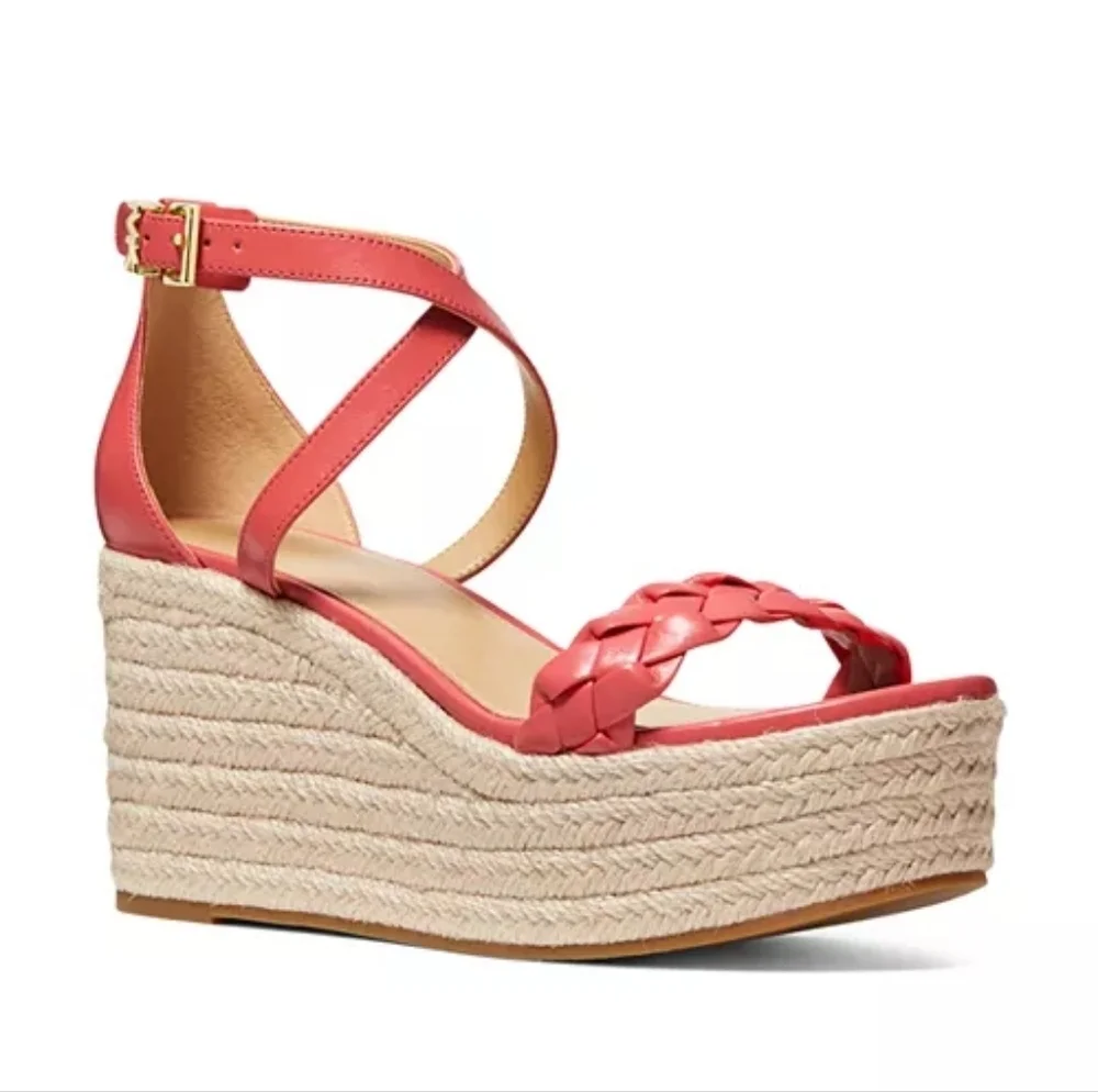 MICHAEL Michael Kors Serena Wedge Espadrille Sandals Color Dahlia Retail $145